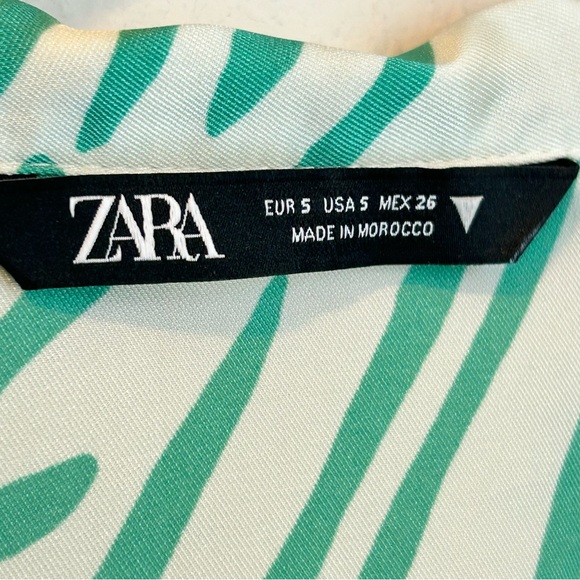 ZARA Small Green Floral Palm Tree Printed Pajama Style Shirt - Picture 5 of 9